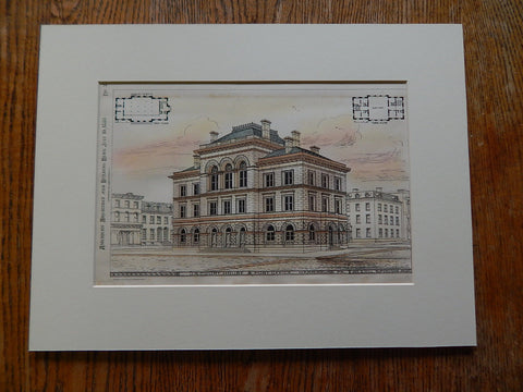 US Court House, Post Office, Harrisburg, PA, 1880. Hand Colored Original Plan