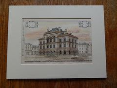 US Court House, Post Office, Harrisburg, PA, 1880. Hand Colored Original Plan