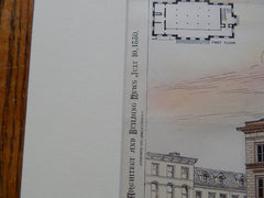 US Court House, Post Office, Harrisburg, PA, 1880. Hand Colored Original Plan