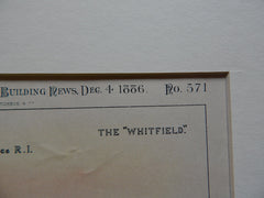 Whitfield Apartments, Central Land Co., Providence, RI, 1886, Original Plan