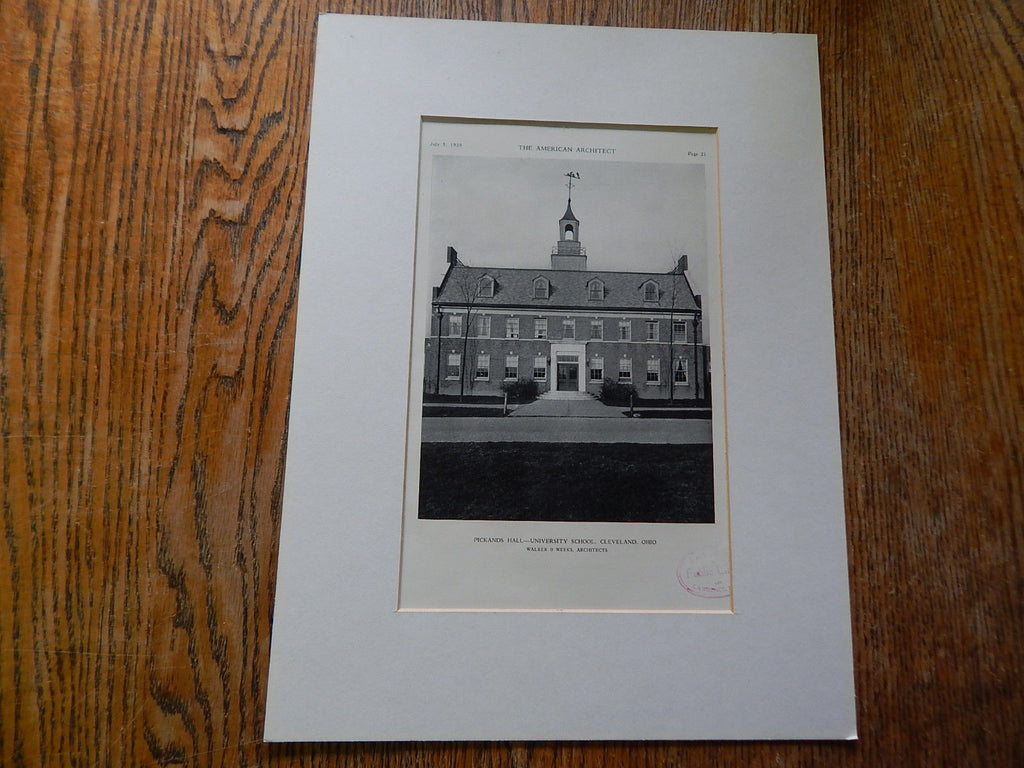 Pickands Hall-University School, Cleveland, OH, 1929,Lithograph. Walker & Weeks.
