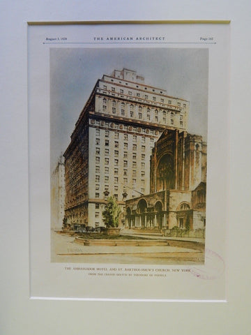 The Ambassador Hotel & St. Bartholomew's Church, New York, 1928, Original Plan. Theodore De Postels.