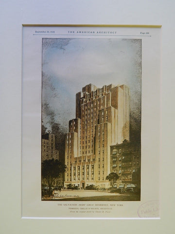 The Salvation Army Girls' Residence, New York, 1928, Original Plan. Voorhees, Gmelin & Walker.