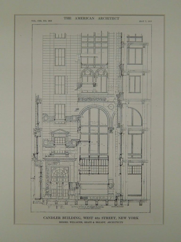 Detail of Elevation, Candler Bldg., 42nd St., New York, NY, 1898, Original Plan. Willauer, Shape & Bready