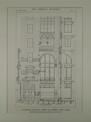 Detail of Elevation, Candler Bldg., 42nd St., New York, NY, 1898, Original Plan. Willauer, Shape & Bready