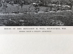Mrs. Benjamin Weil House, Milwaukee, WI, 1916, Lithograph.  Brust & Philipp