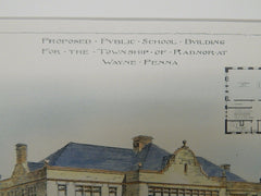 Proposed Public School, Radnor, Wayne, PA, 1897, Original Plan. David Knickerbacker Boyd.