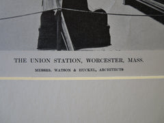 Interior, Union Station, Worcester, MA, 1911, Lithograph. Watson & Huckel