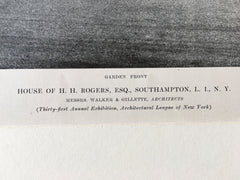 H.H. Rogers House, Southampton, L. I., NY, 1916, Lithograph. Walker & Gillette
