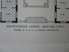 Brownleigh Court Apartments, Denver, CO, 1911, Lithograph. W.E. & A.A. Fisher