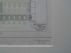 Camden County Court-House, Camden, NJ 1904, Original Plan. Hand-colored. Rankin, Kellogg, Crane.