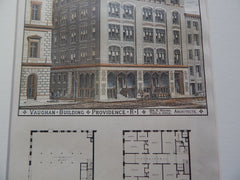 Vaughan Buidling, Providence, RI, 1878. Original Plan. Hand-colored. Walker & Gould.