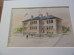Robert Gould Shaw Grammar School, Roxbury MA 1892. Original Plan. Hand Colored. Wheelwright.