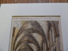 Interior, Cathedral of All Saints, Albany, NY 1883. Original Plan Hand-colored. Robert W. Gibson.