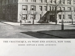The Chautauqua, 574 West End Ave., NY, 1916, Lithograph. Schwarz & Gross