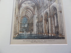 Interior, Cathedral of All Saints, Albany, NY 1883. Original Plan Hand-colored. Robert W. Gibson.