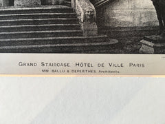 Hotel De Ville Grand Staircase, Paris, 1896, Lithograph. Ballu & Deperthes
