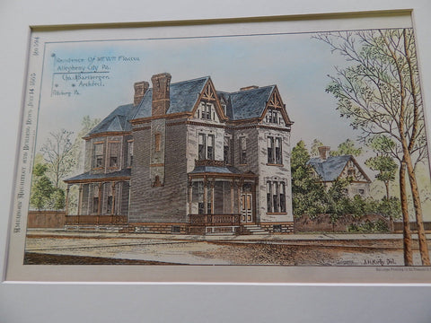 House of William Flaccus, Allegheny City, PA 1883. Original Plan. Charles Bartberger.