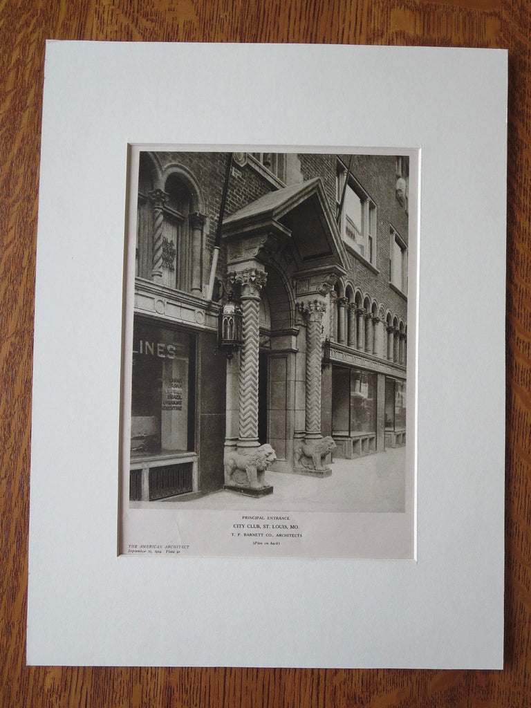 Entrance, City Club, St. Louis, MO, 1924, Lithograph. T.P. Barnett Co.
