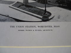 Entrance, Union Station, Worcester, MA, 1911, Lithograph. Watson & Huckel