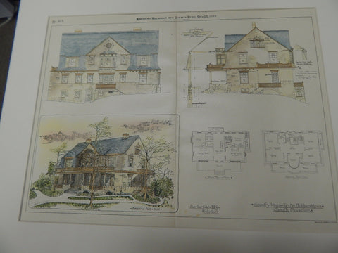 Country House for Fletcher Hines, Indianapolis, IN 1894. Original Plan. Herbert. W. Foltz.