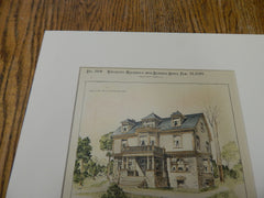 House at Cynwyd, PA 1893. Original Plan. Hand Colored. Minerva Nichols.