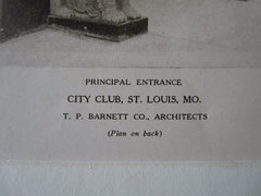 Entrance, City Club, St. Louis, MO, 1924, Lithograph. T.P. Barnett Co.