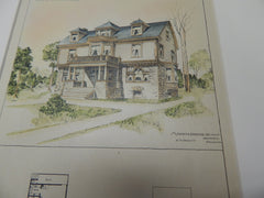 House at Cynwyd, PA 1893. Original Plan. Hand Colored. Minerva Nichols.