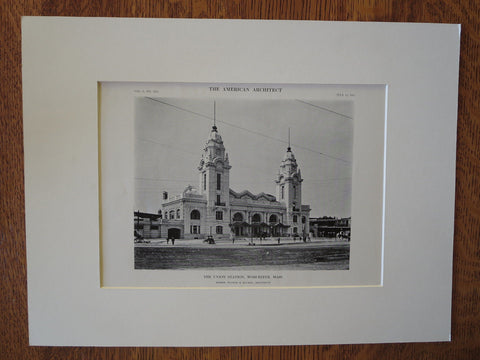 Union Station, Worcester, MA, 1911, Lithograph. Watson & Huckel