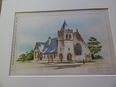 Taylor Memorial Church, Milford CT, 1892. Original Plan. Hand Colored. Northrup.
