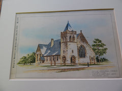 Taylor Memorial Church, Milford CT, 1892. Original Plan. Hand Colored. Northrup.