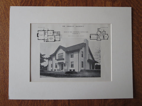 Mrs. Zahnheiser House, Lakewood, Ohio, 1911, Lithograph. Bohnard & Parsons