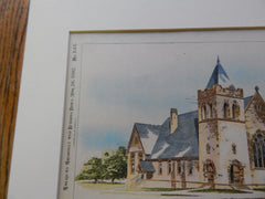 Taylor Memorial Church, Milford CT, 1892. Original Plan. Hand Colored. Northrup.