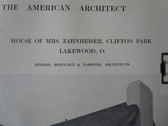 Mrs. Zahnheiser House, Lakewood, Ohio, 1911, Lithograph. Bohnard & Parsons