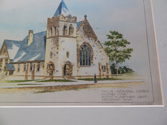 Taylor Memorial Church, Milford CT, 1892. Original Plan. Hand Colored. Northrup.