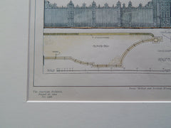 Oxford University Wrought Iron College Gates, 1904, Original Plan. Hand-colored.