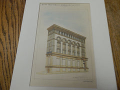 Patterson Savings Bank, Paterson, NJ 1893. Original Plan. Hand Colored. Charles Edwards.