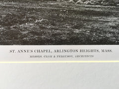 St. Anne's Chapel, Arlington Heights, MA, 1916, Lithograph. Cram & Ferguson