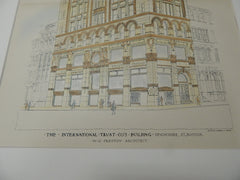 International Trust Co. Building, Boston, MA 1893. Original Plan. Hand-colored. W.G. Preston.
