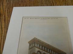 Patterson Savings Bank, Paterson, NJ 1893. Original Plan. Hand Colored. Charles Edwards.