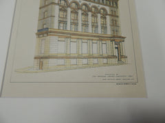 Patterson Savings Bank, Paterson, NJ 1893. Original Plan. Hand Colored. Charles Edwards.