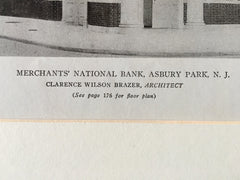 Merchants' National Bank, Asbury Park, NJ, 1919, Lithograph.  C.W. Brazer