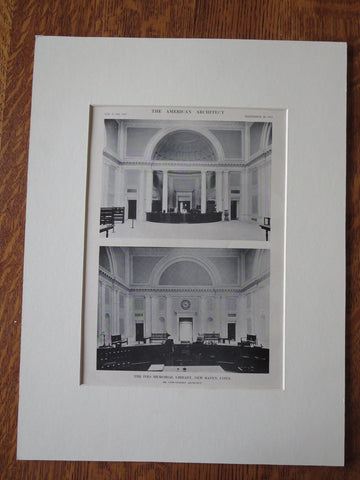 Interior, Ives Memorial Library, New Haven, CT, 1911, Lithograph. Cass Gilbert.