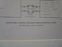Dormitory, Smith College, Northampton, MA, 1916, Lithograph. Charles A. Rich