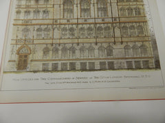 Offices, Commissioners of Sewers, London, UK 1895. Original Plan. Hand-colored. Haywood & Ross.
