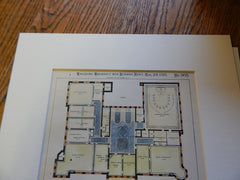 Design, City Hall, Jersey City, NJ 1893. Original Plan. Hand Colored. Detwiller, Melendy, and Roberts.