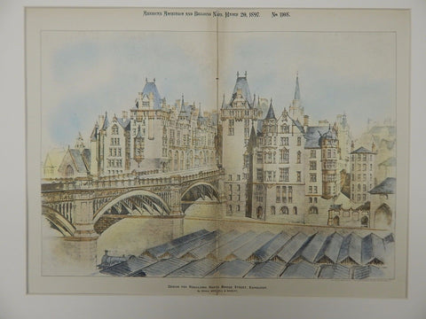 Rebuilding North Bridge Street, Edinbrugh, Scotland, 1897, Original Plan. Marshall & Bradley.