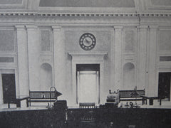 Interior, Ives Memorial Library, New Haven, CT, 1911, Lithograph. Cass Gilbert.