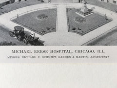 Michael Reese Hospital, Chicago, IL, 1916, Lithograph. Schmidt, Garden & Martin