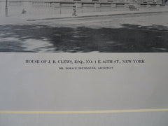 J.B. Clew House, Exterior, 85th St., NY, 1911, Lithograph. H. Trumbauer